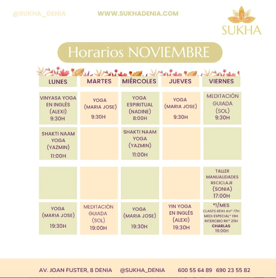 horario semanal noviembre sukha denia